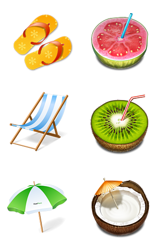 海滩椰子西瓜避暑
