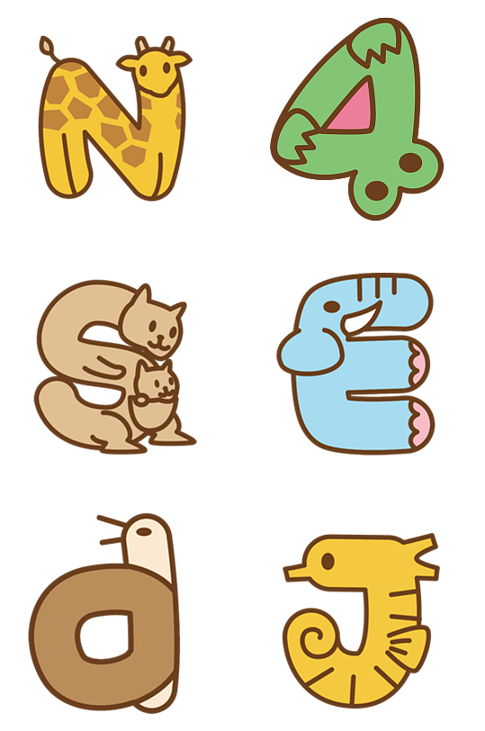 手绘卡通动物字母样式