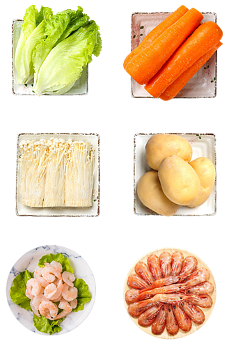 火锅配菜金针菇虾类白菜