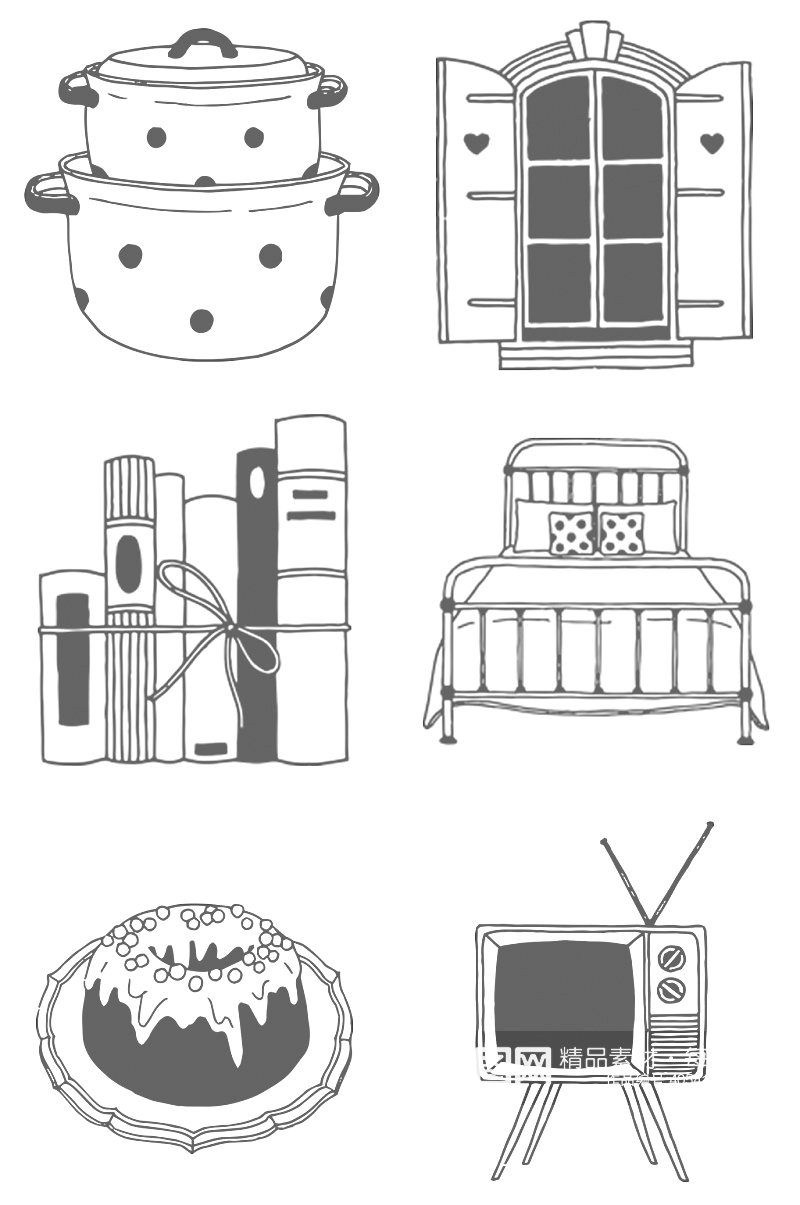 手绘电视蛋糕门窗床素材