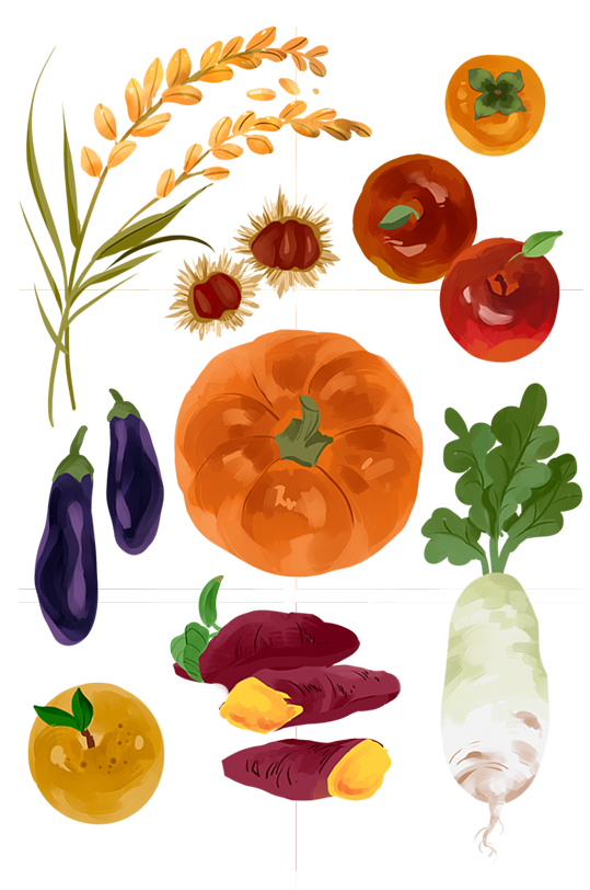 手绘油画南瓜茄子白萝卜蔬菜
