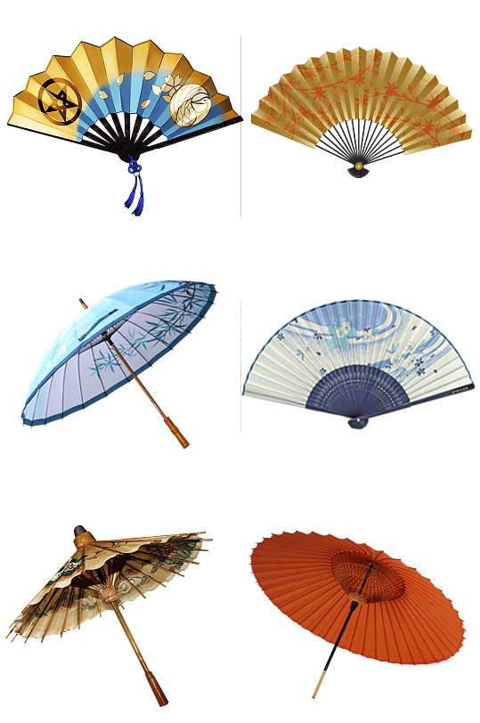 国潮古风扇子雨伞素材