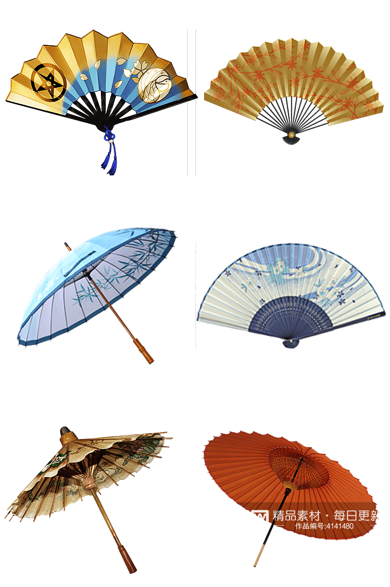 国潮古风扇子雨伞素材素材