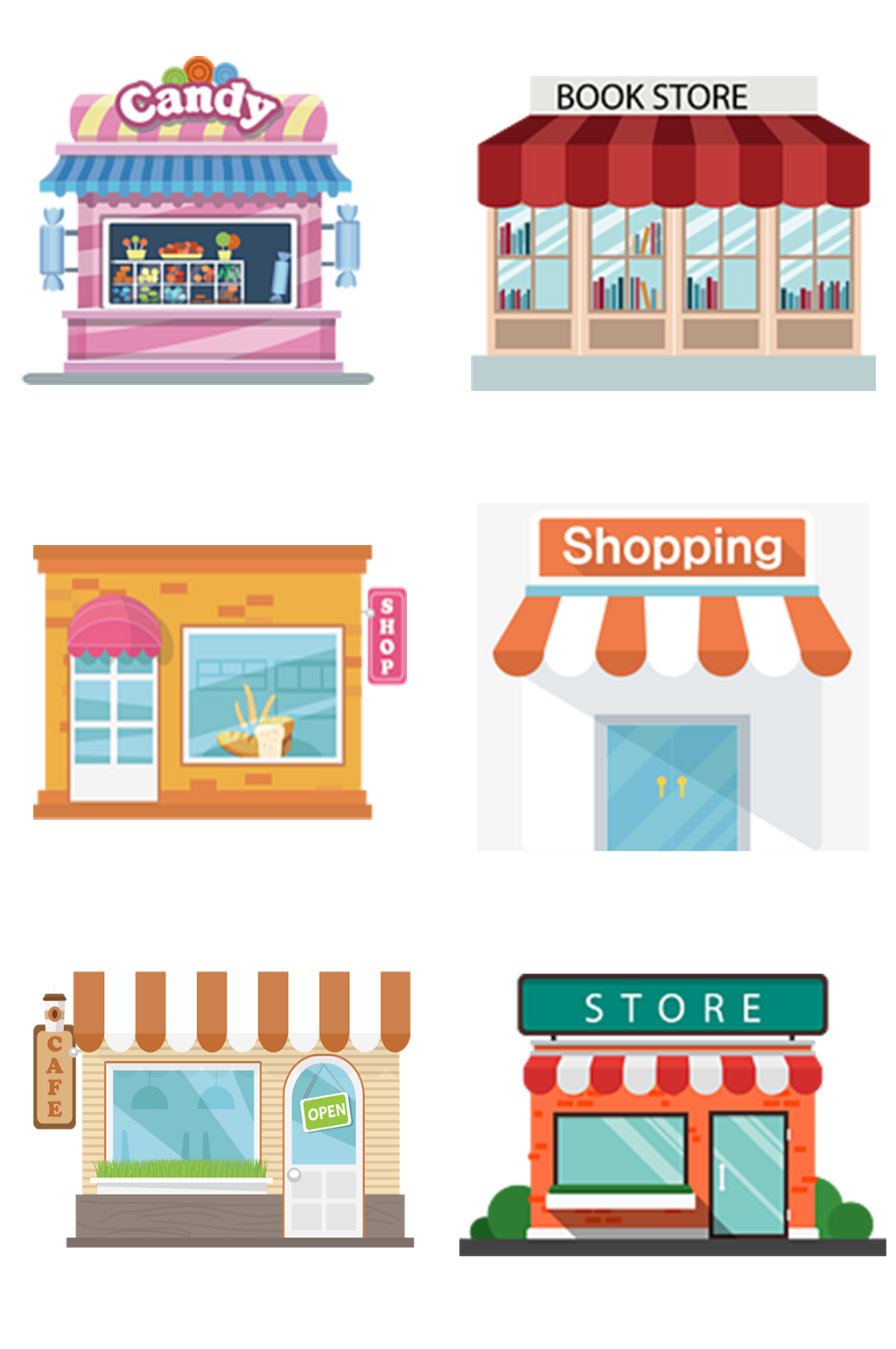 商店门店手绘建筑插画素材