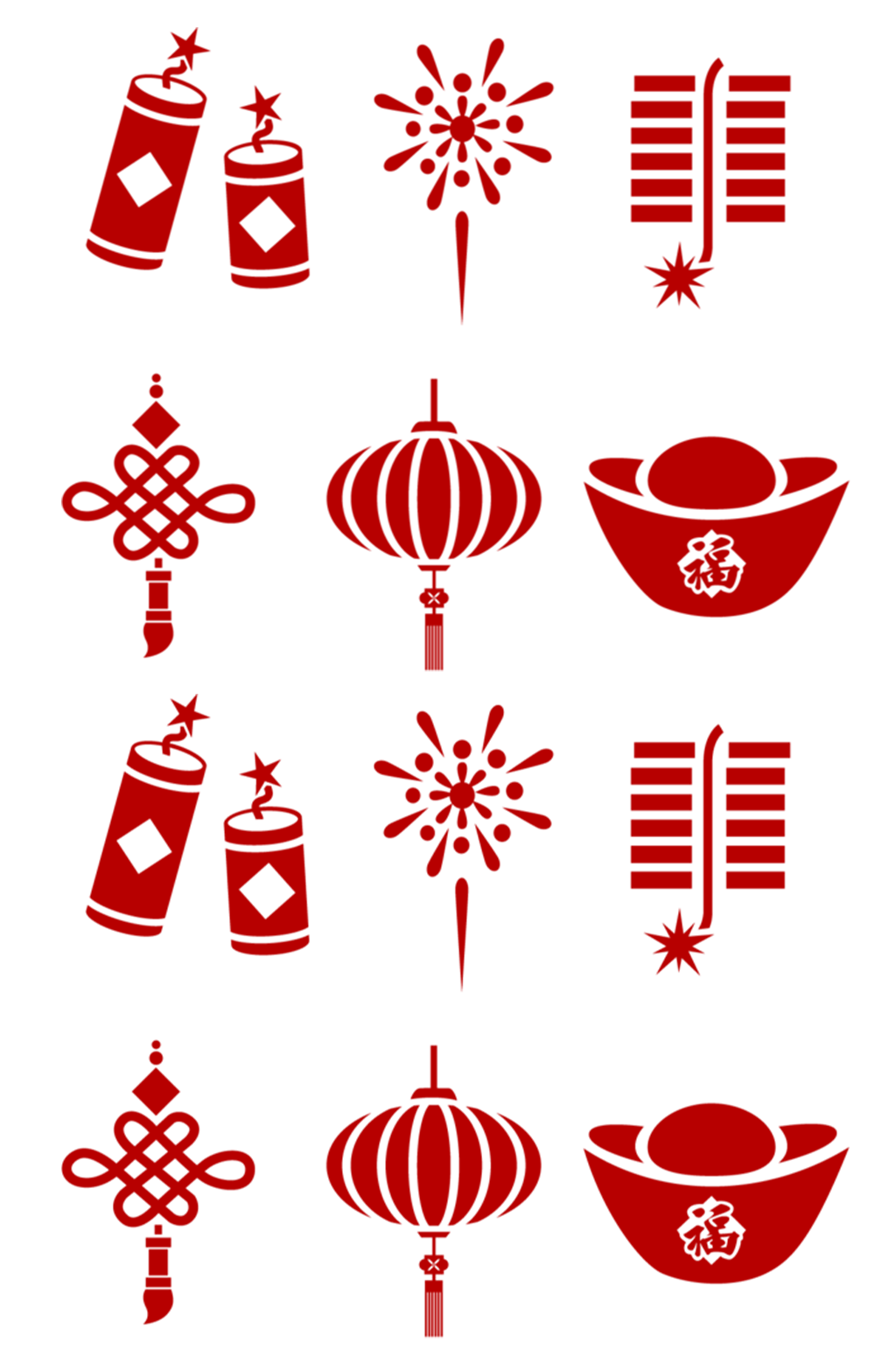 春节元宝灯笼烟花鞭炮素材