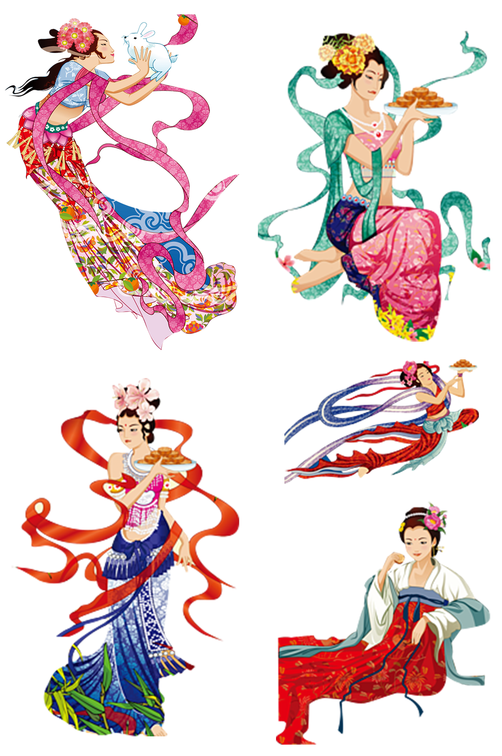 国潮手绘插画人物嫦娥女娲素材