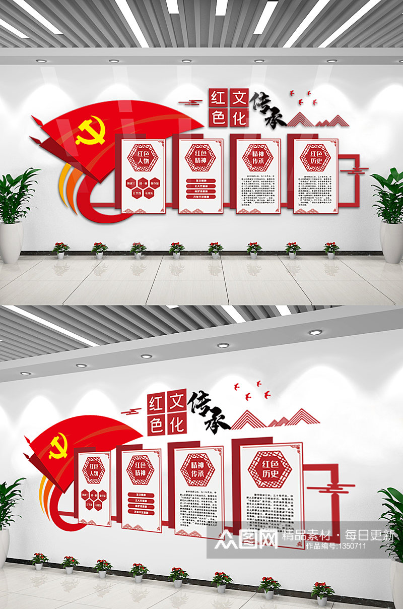 红色文化传承内容知识文化墙设计素材