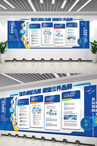 蓝色企业展板CDR模板方案实施企业文化墙