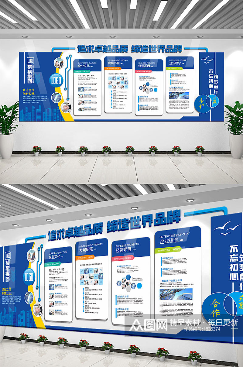 蓝色企业展板CDR模板方案实施企业文化墙素材