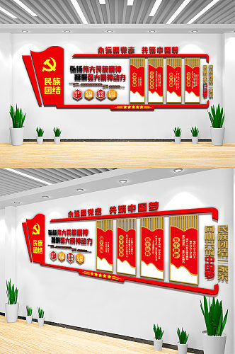 红色民族团结内容宣传文化墙设计模板