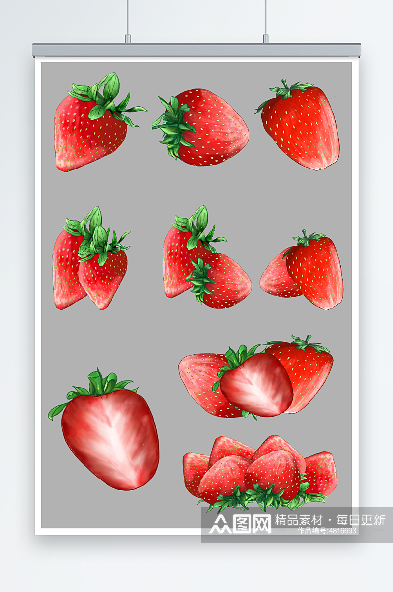 红色手绘草莓水果素材元素插画素材
