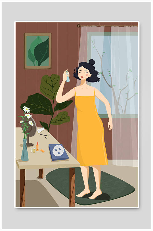 元素免抠保湿保养妆前美妆化妆人物插画-众图网