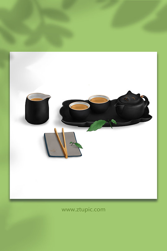 黑色高档套件茶具物品元素插画