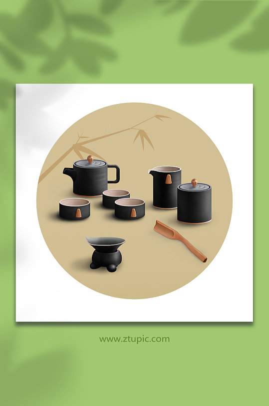 茶勺中国风高档套件茶具物品元素插画