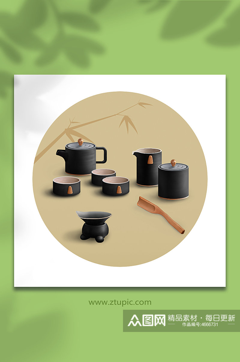 茶勺中国风高档套件茶具物品元素插画素材