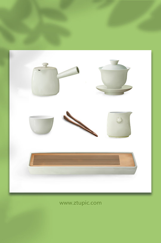淡雅中国风套件茶具物品元素插画