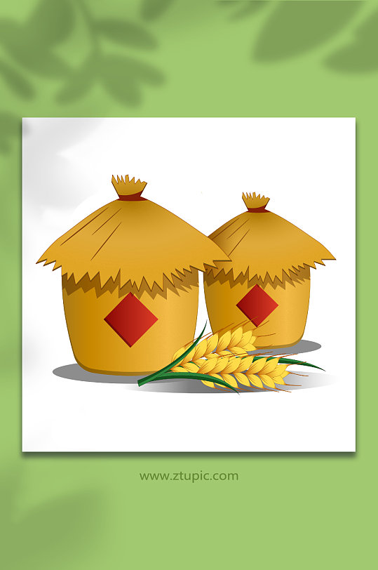 谷仓麦穗稻谷丰收手绘粮食大米包装元素插画