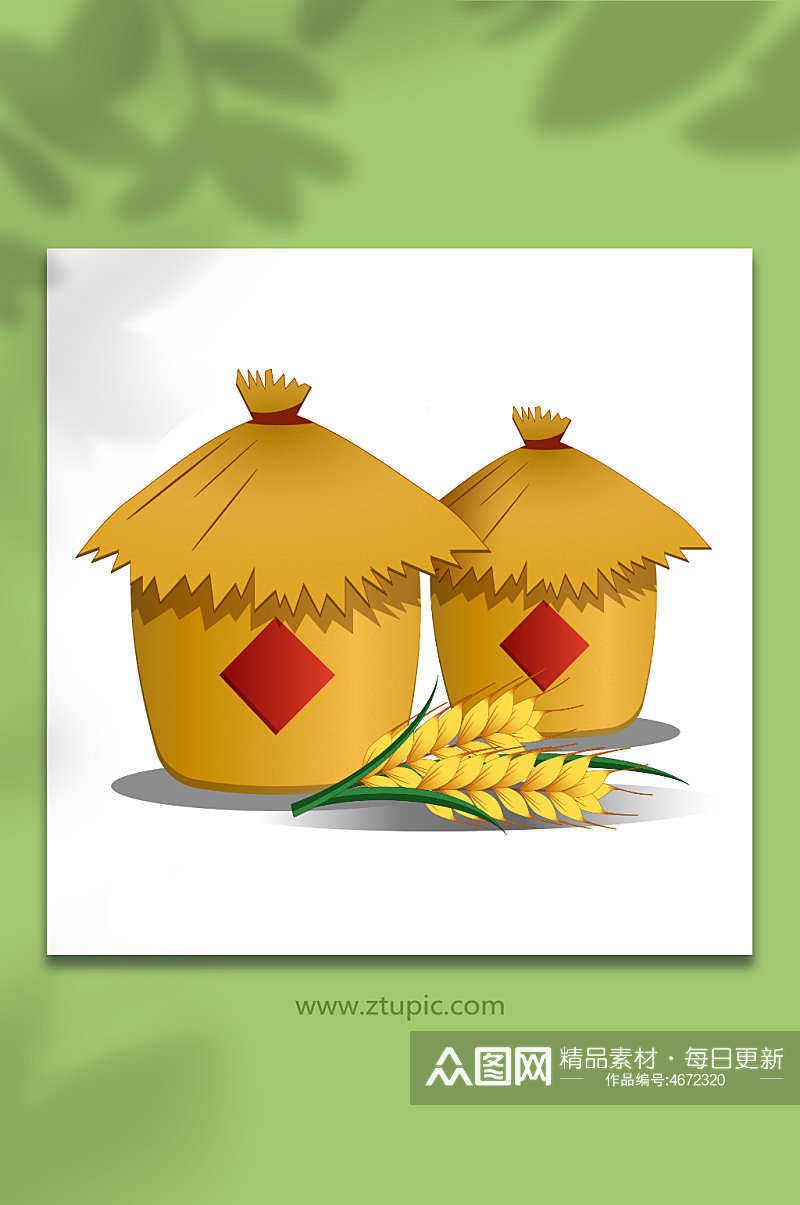 谷仓麦穗稻谷丰收手绘粮食大米包装元素插画素材