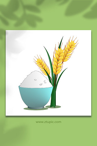 一碗米饭粮食麦穗大米包装元素插画