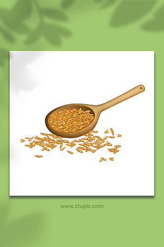手绘木勺谷子谷粒粮食大米包装元素插画