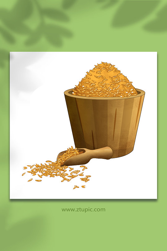 谷堆麦穗谷仓木勺手绘谷粒大米包装元素插画