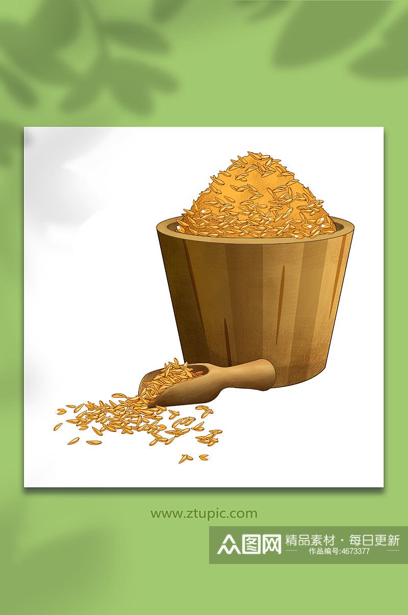 谷堆麦穗谷仓木勺手绘谷粒大米包装元素插画素材