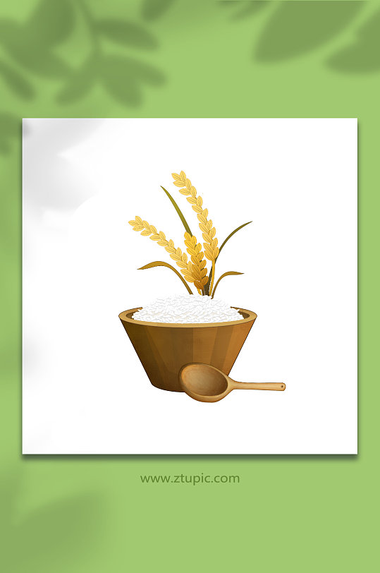 水稻稻香丰收木勺粮食大米包装元素插画