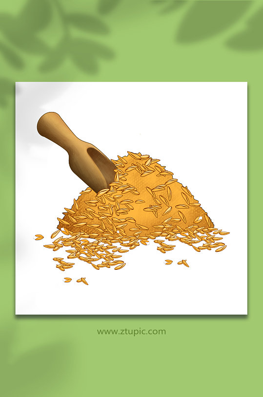 谷堆粮食木铲丰收谷粒大米包装元素插画