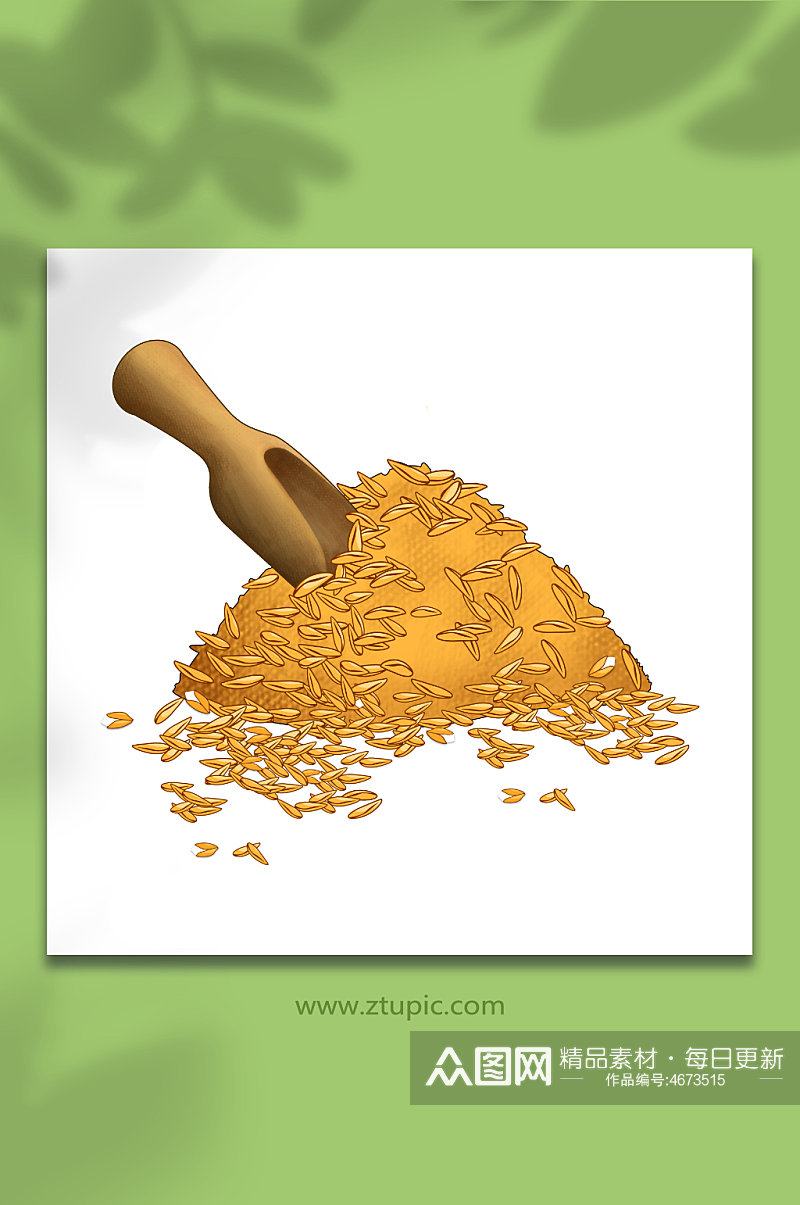 谷堆粮食木铲丰收谷粒大米包装元素插画素材