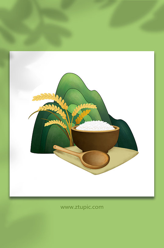 秋季水稻丰收季节碗粮食大米包装麦穗元素插画