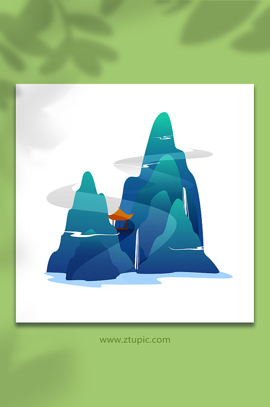 意境复古中国风国潮山水元素插画-众图网