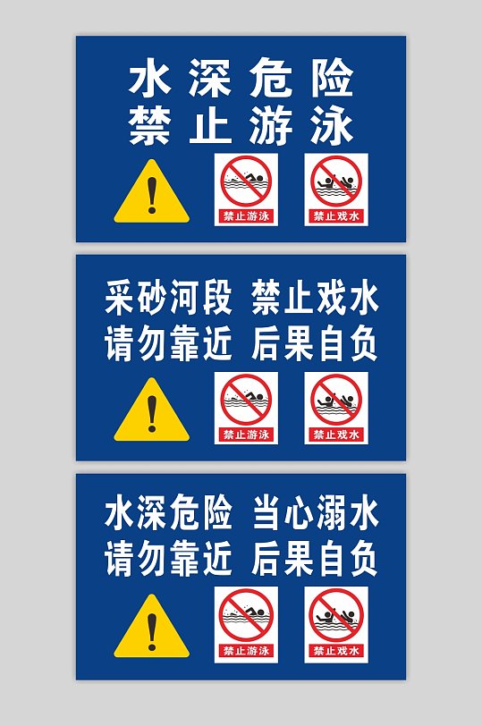 藍色水深危險警示牌