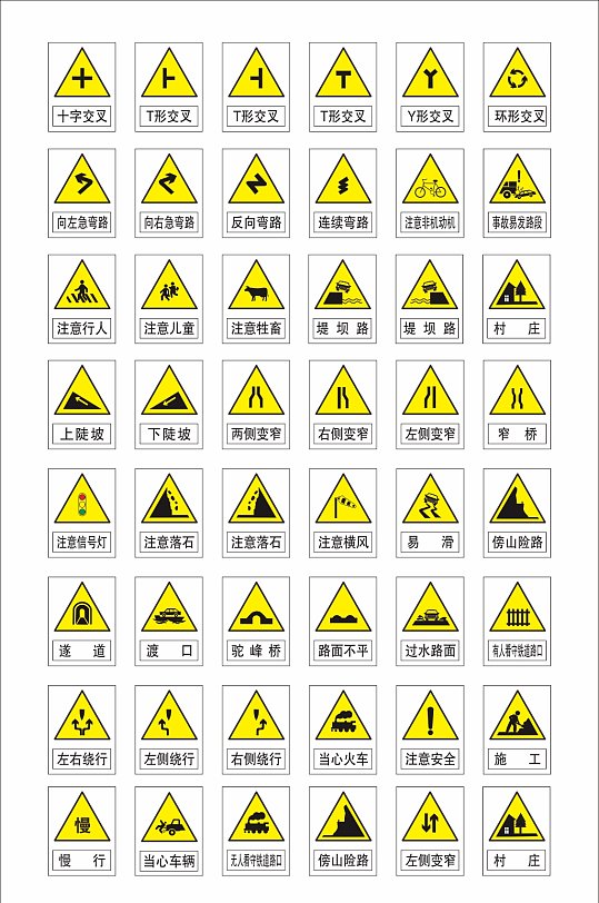 道路交通标志警示牌路标大全