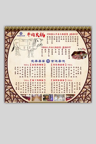 中式复古牛肉火锅展板海报