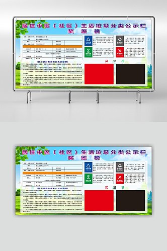 居住小区生活垃圾分类奖惩榜公示牌