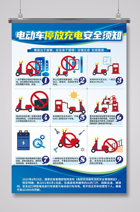 蓝色电动车停放充电安全加强消防安全防范