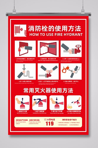 卡通消防栓使用方法海报