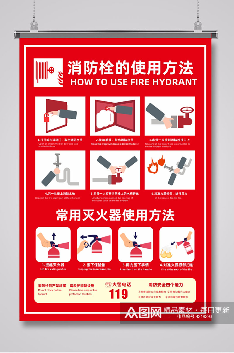 卡通消防栓使用方法海报素材