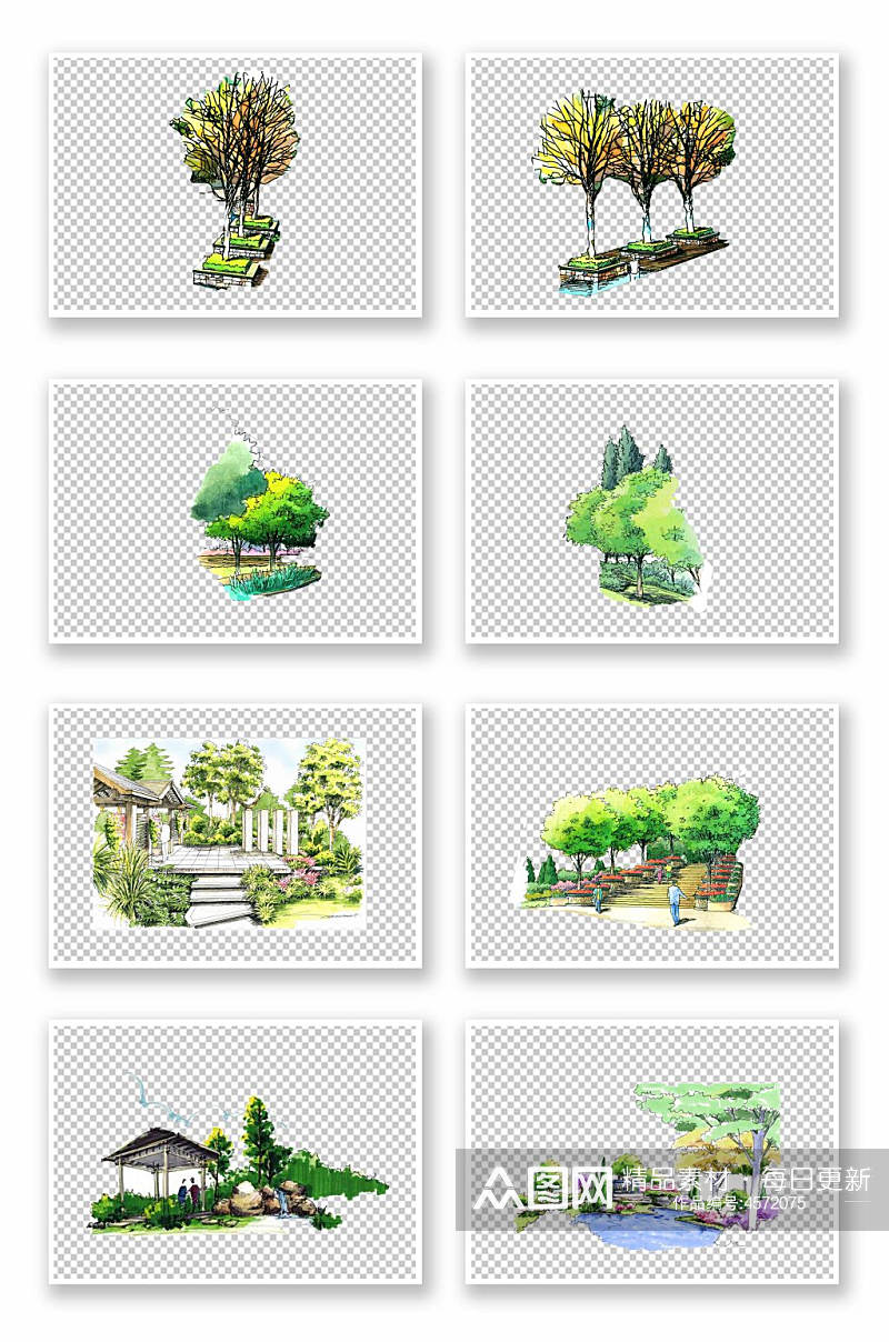 园林景观后期插画免抠素材11素材