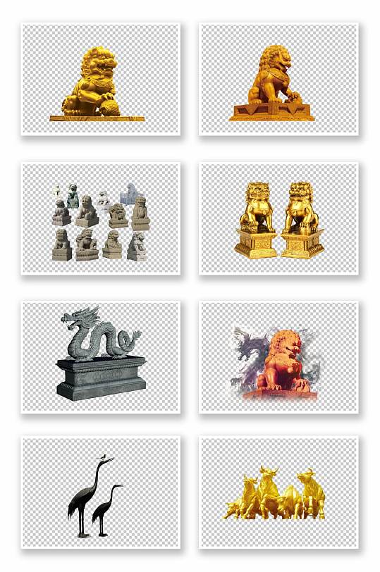 各类石狮子雕塑免抠元素1