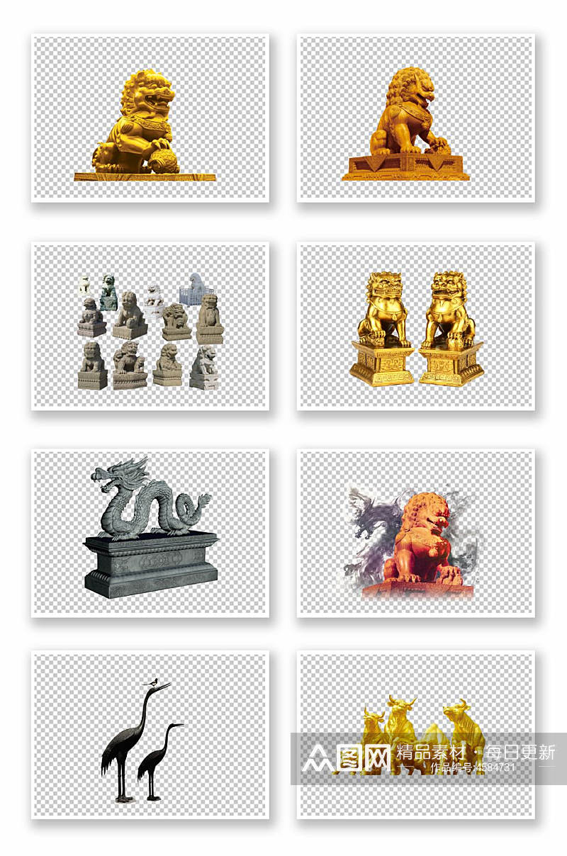 各类石狮子雕塑免抠元素1素材