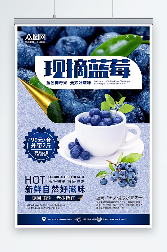 创意蓝莓水果店图片海报