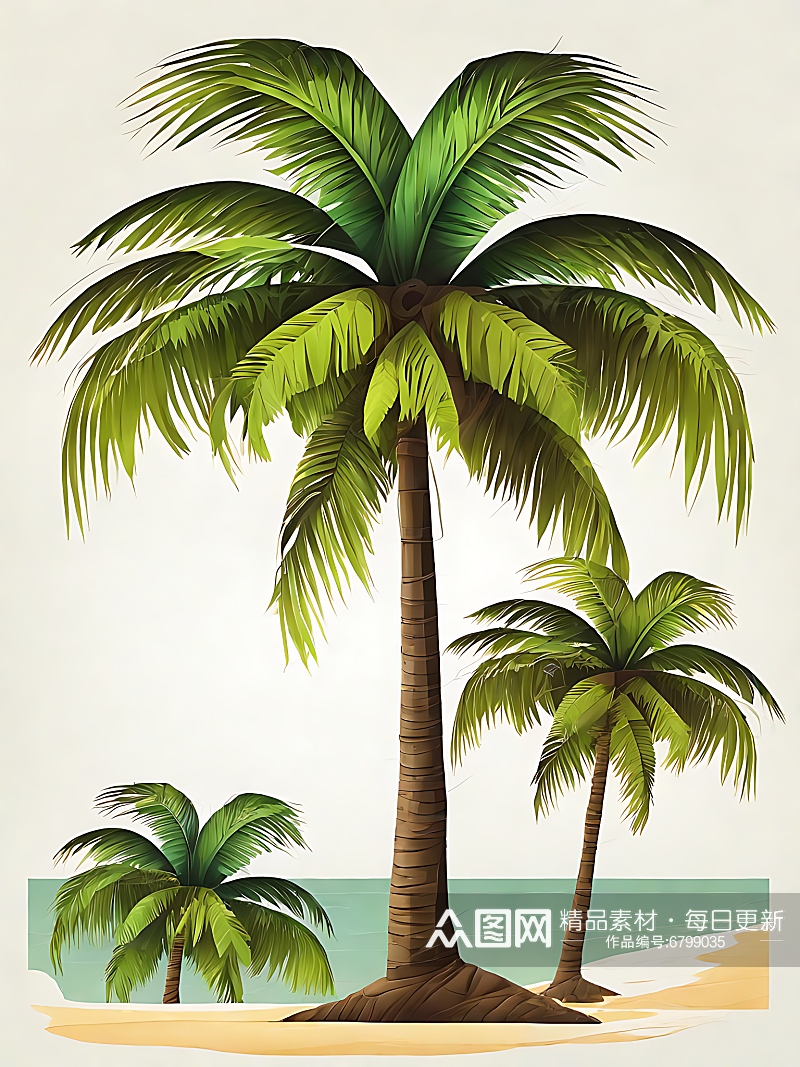 扁平风椰子树插画AI数字艺术素材