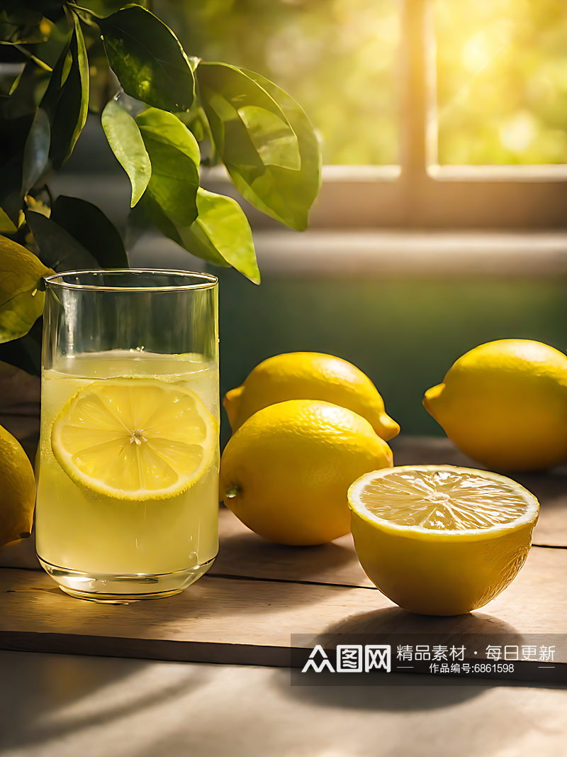 摄影风柠檬和柠檬汁AI数字艺术素材