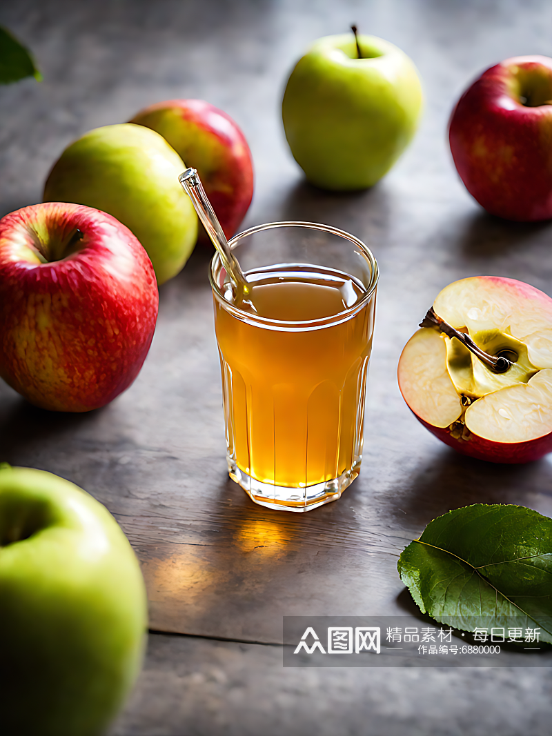 摄影风苹果和苹果汁AI数字艺术素材