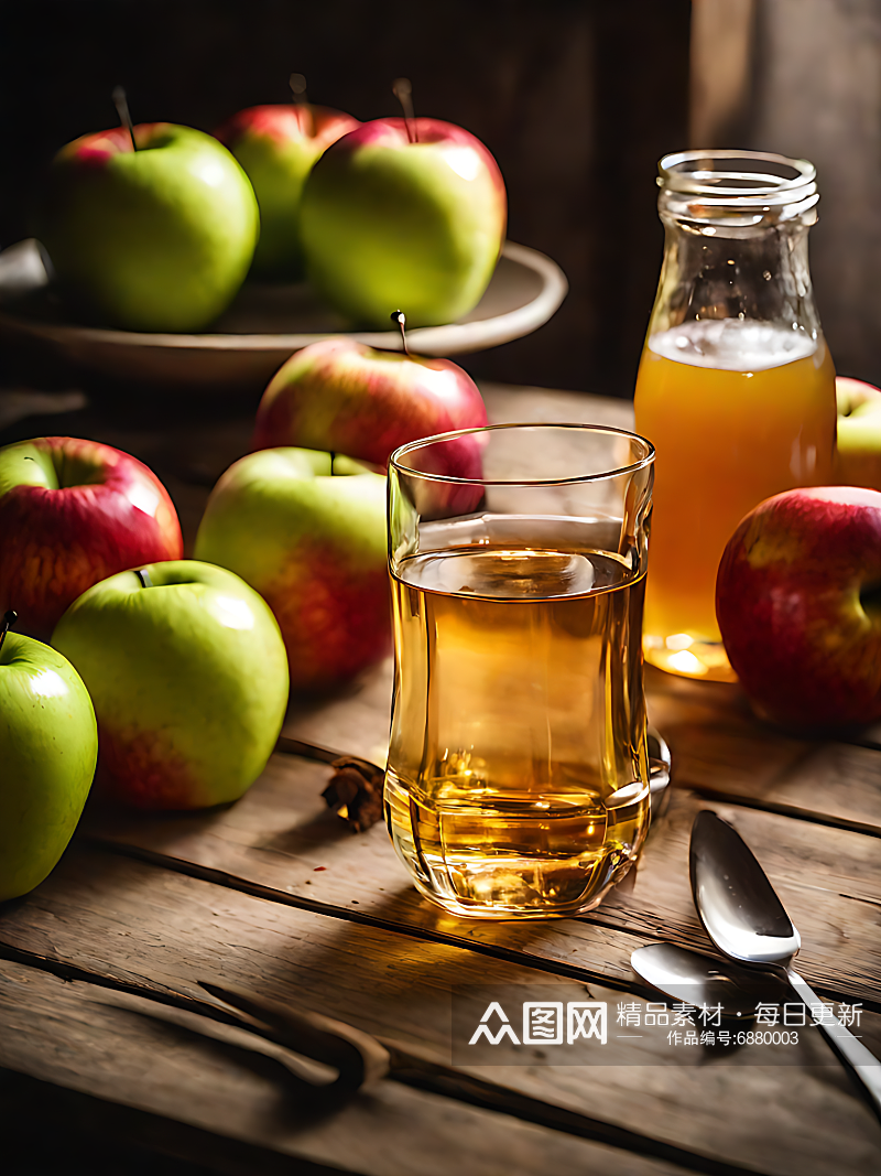 摄影风苹果和苹果汁AI数字艺术素材