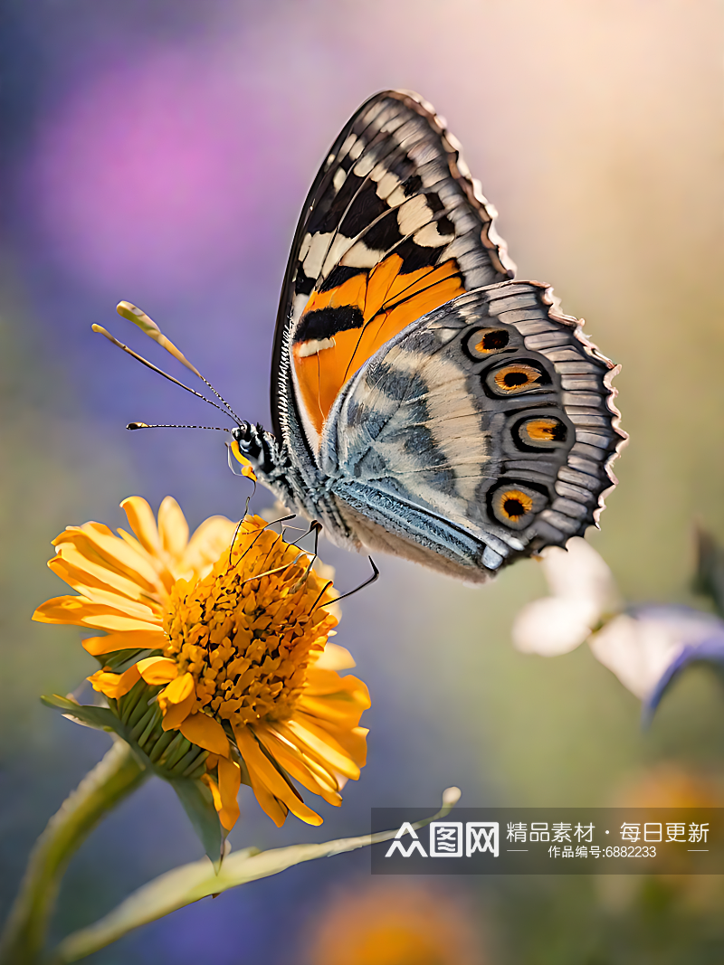 摄影风一只趴在鲜花上的蝴蝶AI数字艺术素材