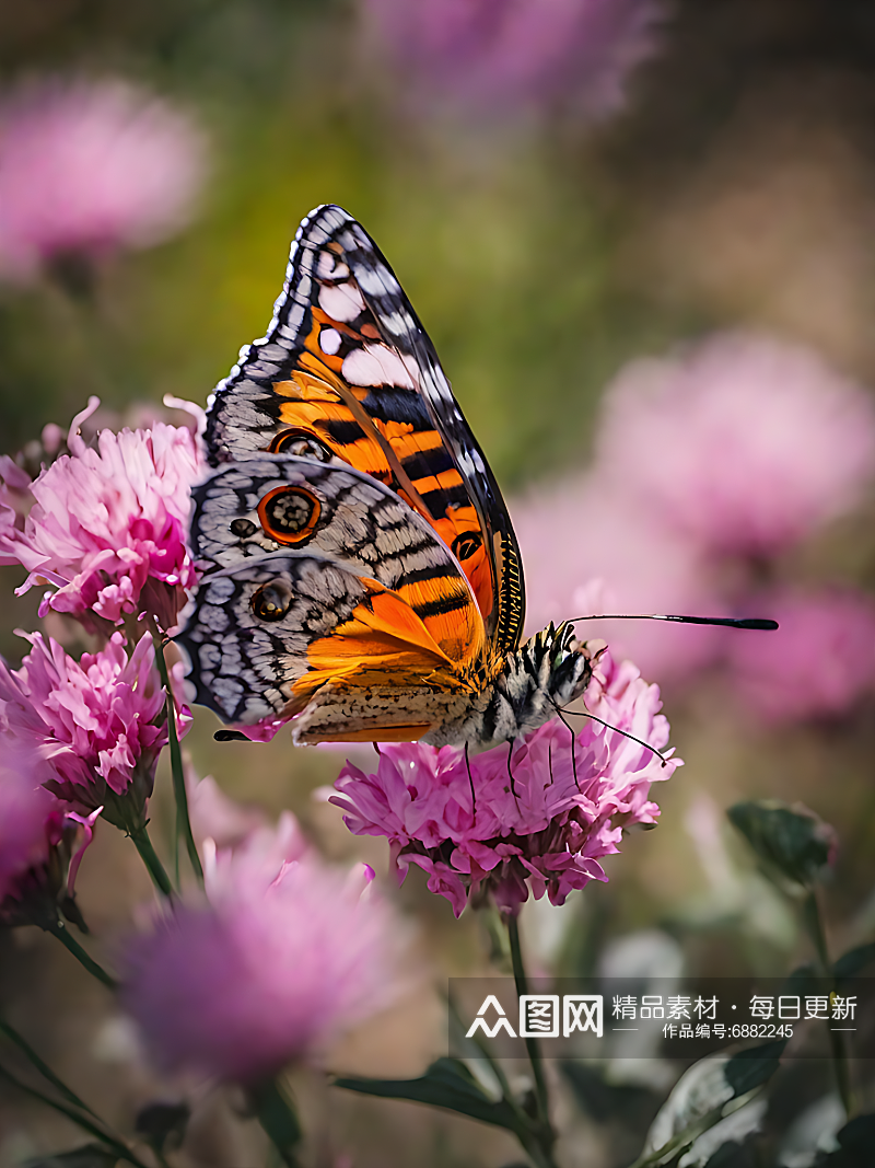 摄影风一只趴在鲜花上的蝴蝶AI数字艺术素材