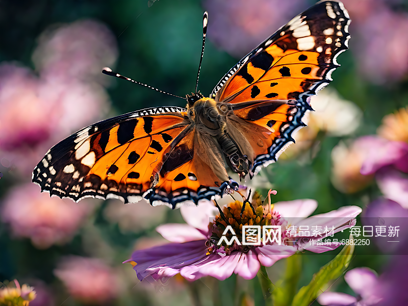 摄影风一只趴在鲜花上的蝴蝶AI数字艺术素材