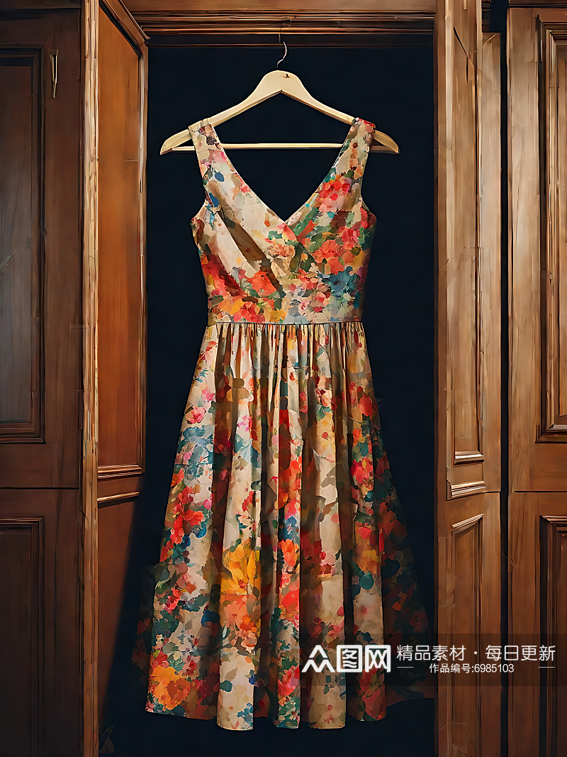 摄影风挂在衣橱里的连衣裙AI数字艺术素材